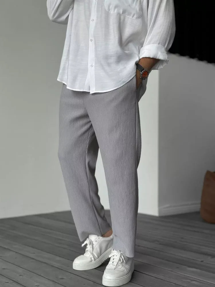 Men's Pull-On Wide-Leg Streetwear Pants - Gray