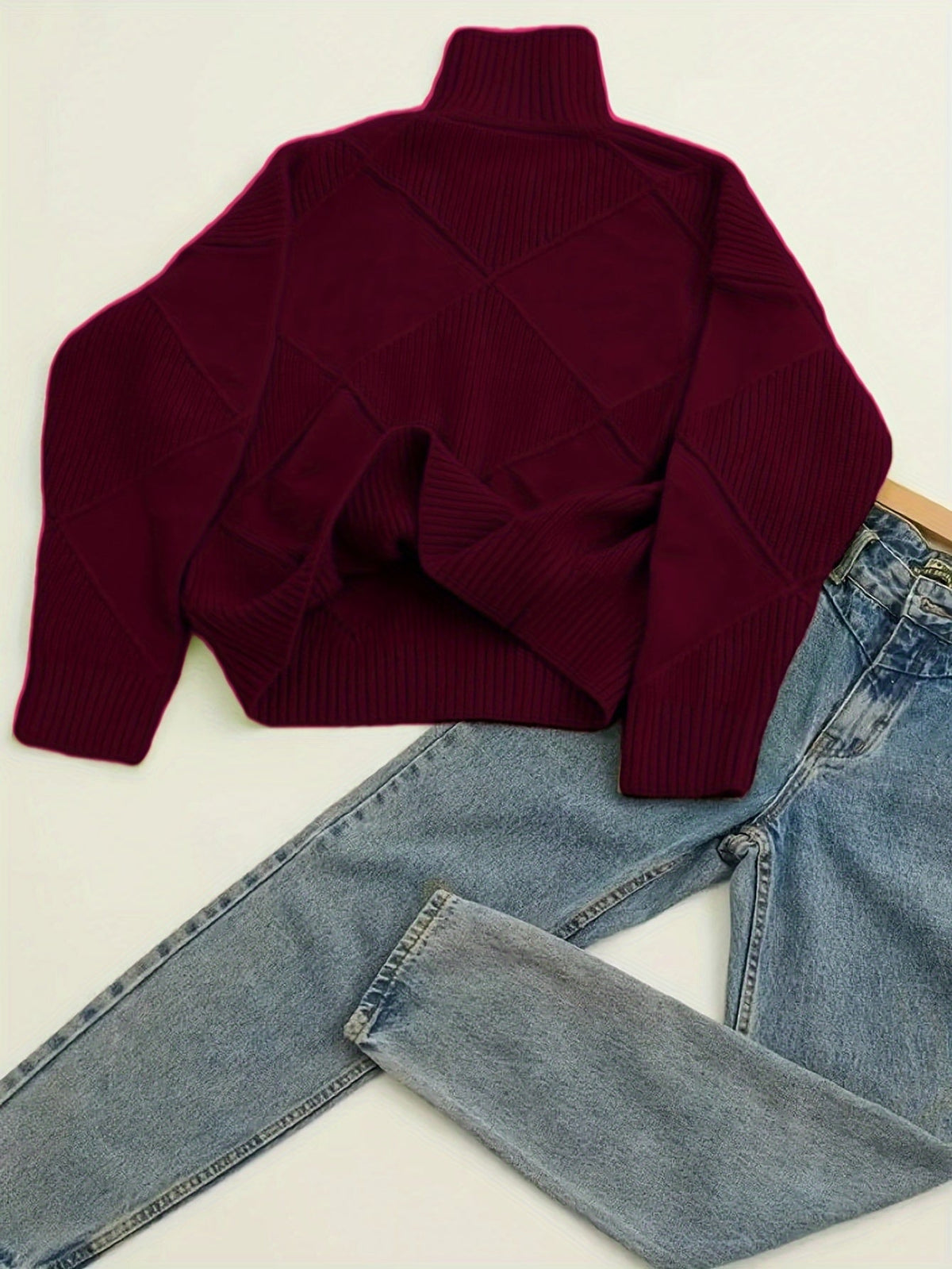 Women's Plus-Size Diamond Knit Turtleneck Sweater in a Relaxed Fit