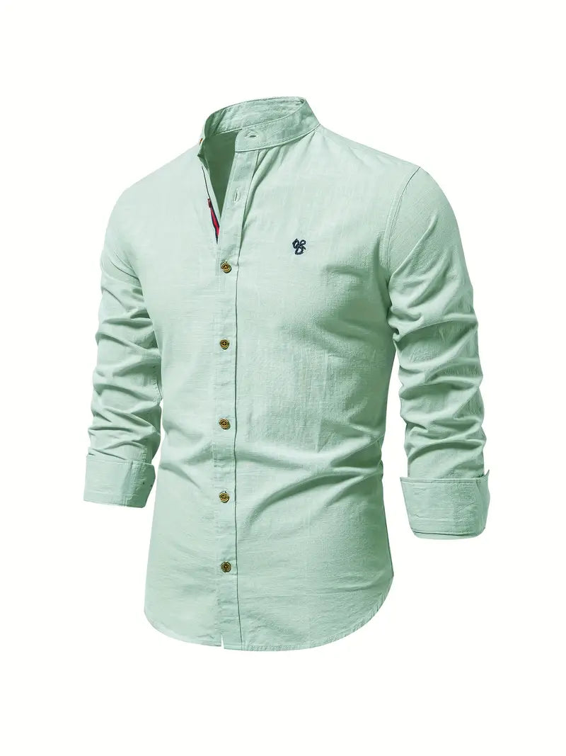 Men's Structured-Collar Slim Button-Up Shirt - Light Green