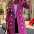 Women's Relaxed Tailored Long Coat with Two-Row Button Front - Pink
