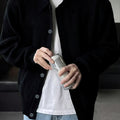 Men's Roomy Collared Button-Up Knit Cardigan - Black