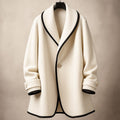 Women's Oversized Contrast-Edged Coat with Rolled Cuffs - White