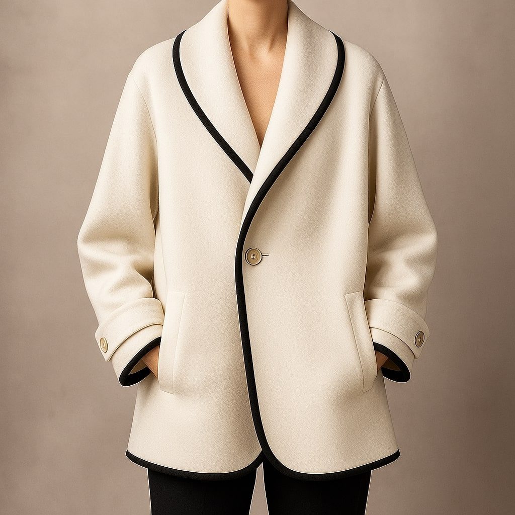 Women's Oversized Contrast-Edged Coat with Rolled Cuffs