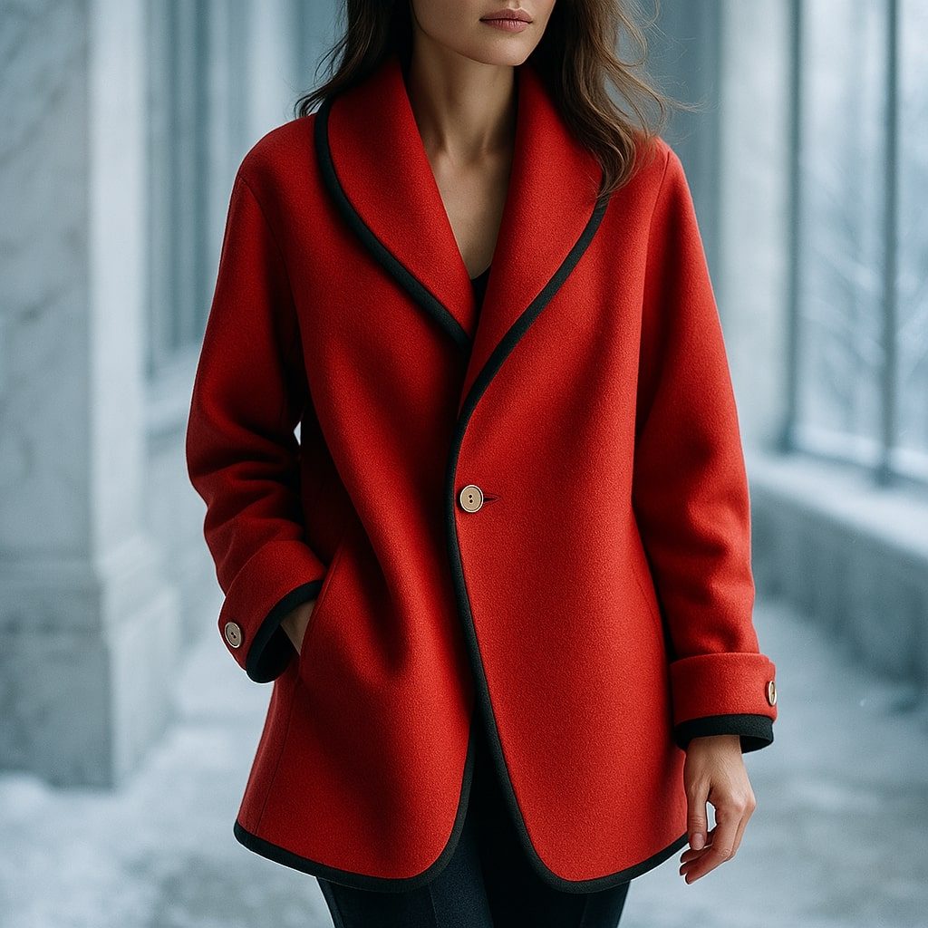 Women's Oversized Contrast-Edged Coat with Rolled Cuffs
