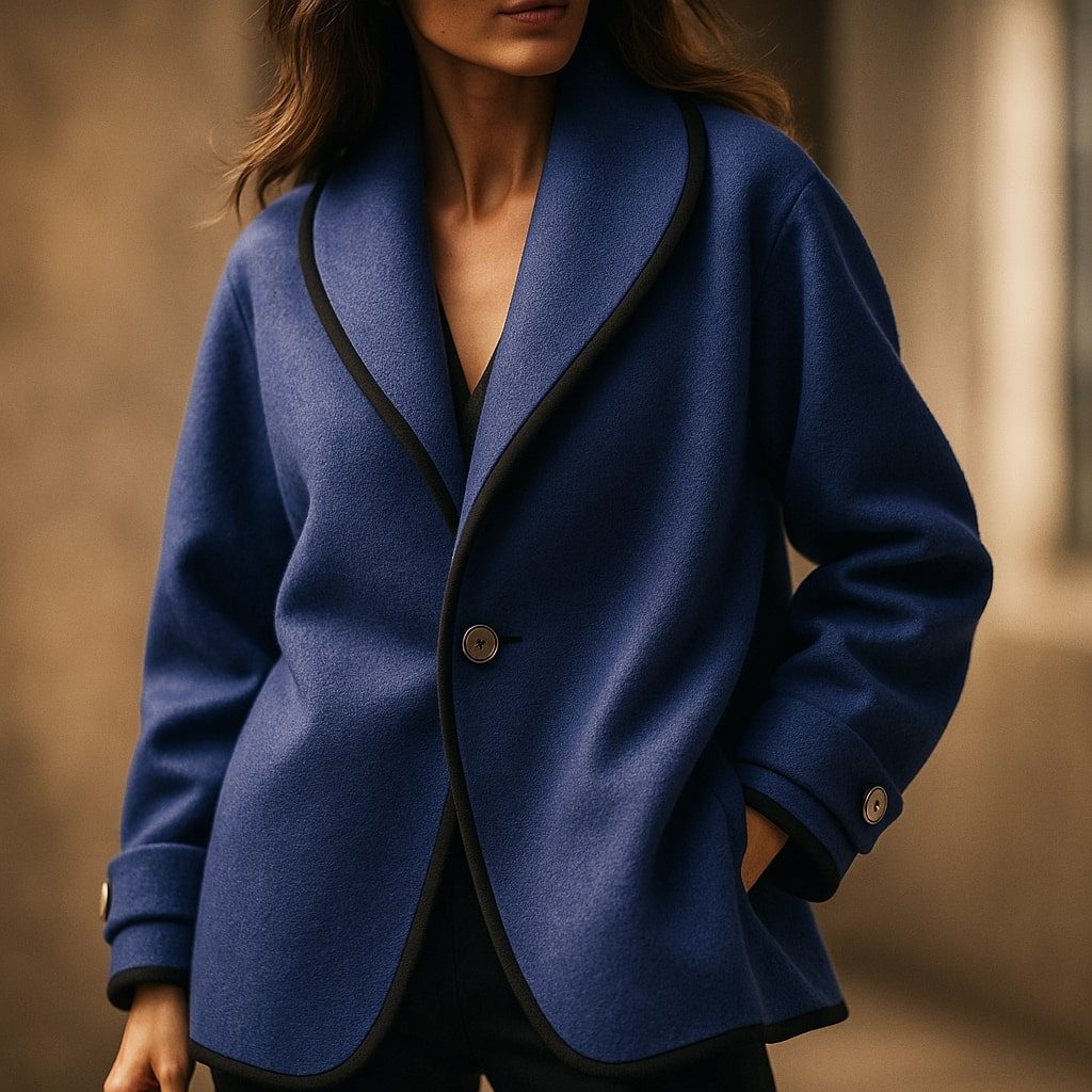 Women's Oversized Contrast-Edged Coat with Rolled Cuffs