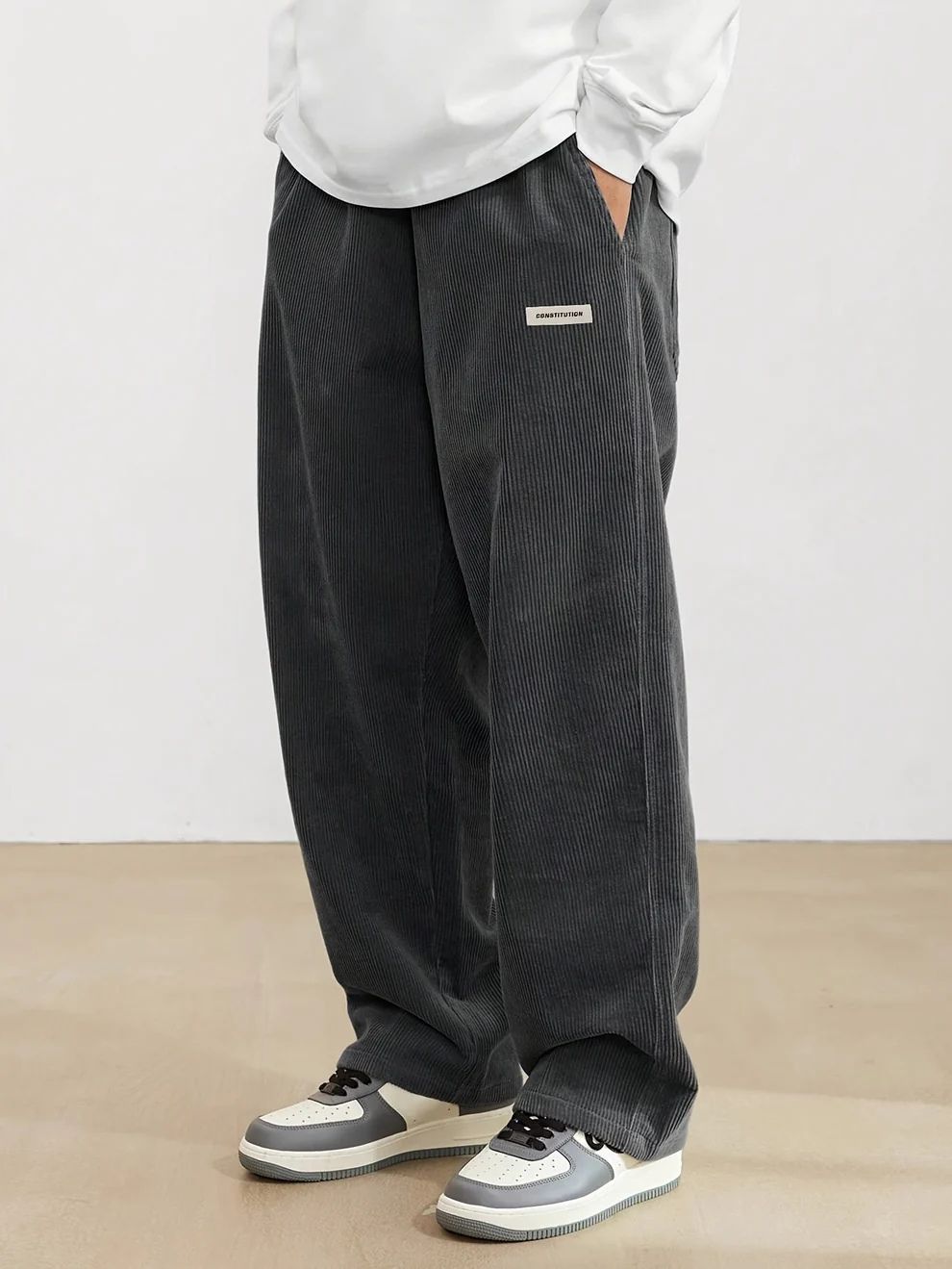 Men's Roomy Wide-Leg Corduroy Pants for Weekends and Travel - Dark Gray