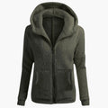 Women's Hooded Textured Fleece Zip Jacket in Extended Sizes - Army Green