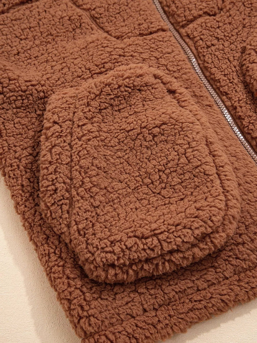 Women's Plush Teddy Zip-Up Jacket with Relaxed Oversized Fit