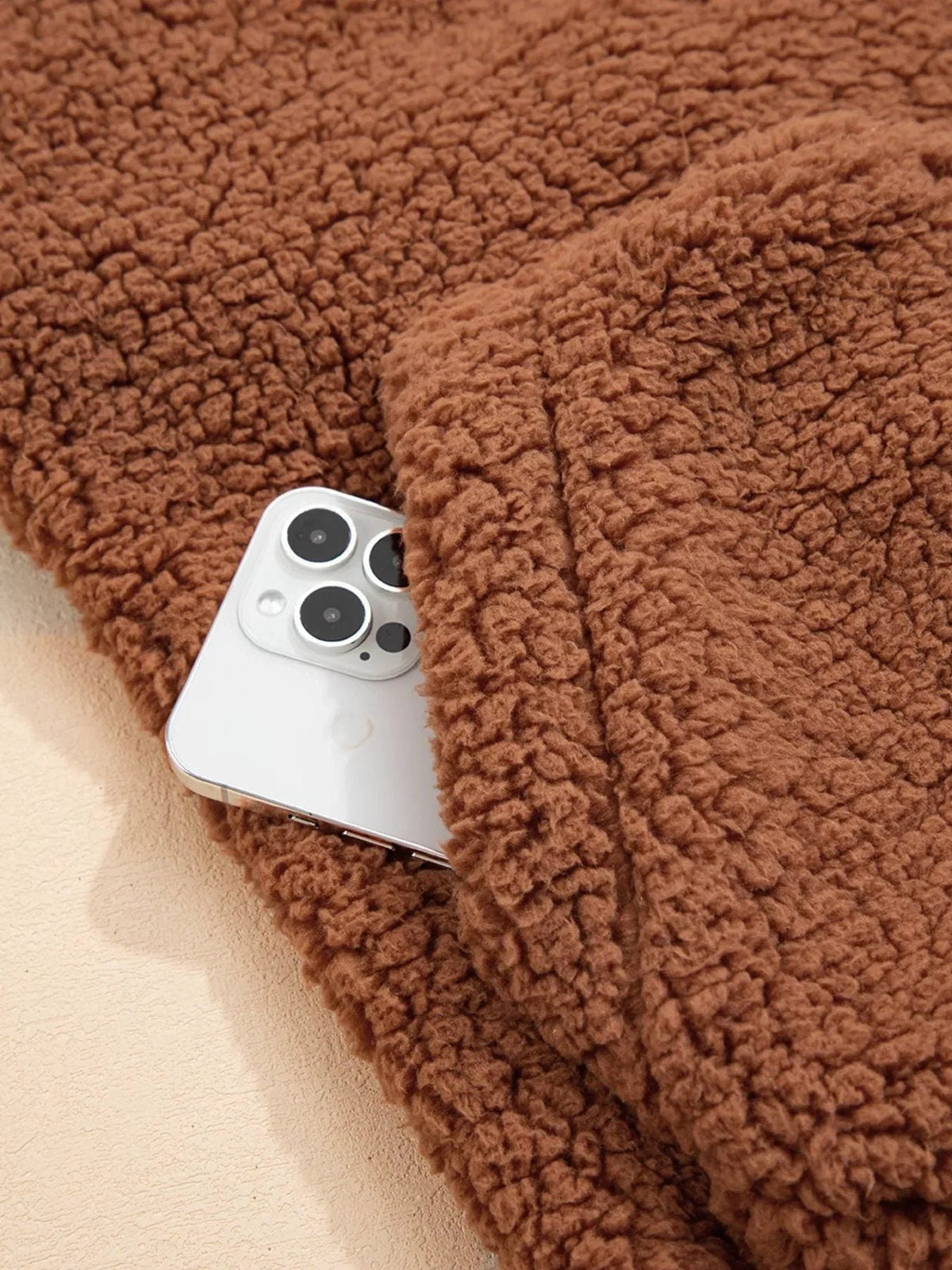Women's Plush Teddy Zip-Up Jacket with Relaxed Oversized Fit
