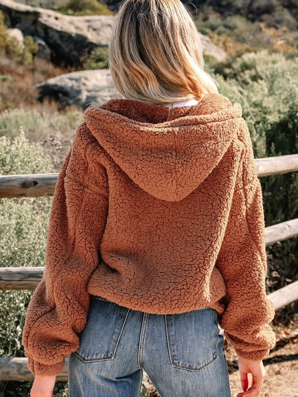 Women's Plush Teddy Zip-Up Jacket with Relaxed Oversized Fit