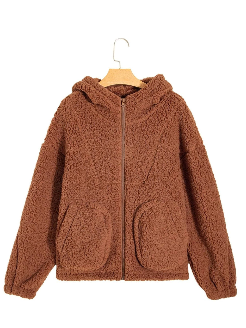 Women's Plush Teddy Zip-Up Jacket with Relaxed Oversized Fit