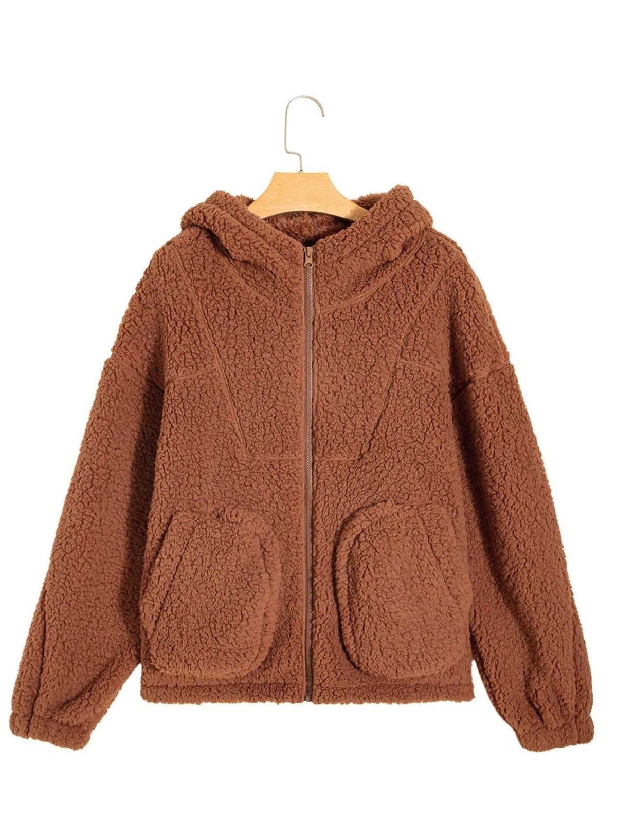 Women's Plush Teddy Zip-Up Jacket with Relaxed Oversized Fit
