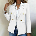 Women's Relaxed Tailored Double-Breasted Blazer with Notch Lapels - White