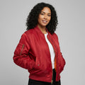 Women's Ribbed-Cuff Zip Bomber with Side and Sleeve Pockets - Red