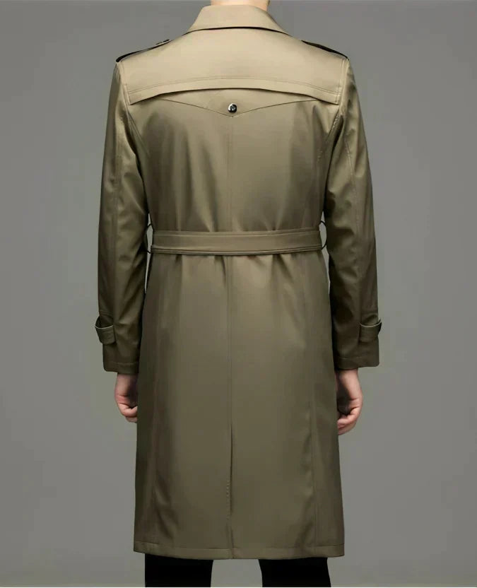 Men's Straight Longline Trench Coat with Shoulder Epaulettes