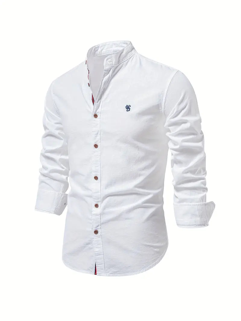Men's Structured-Collar Slim Button-Up Shirt - White