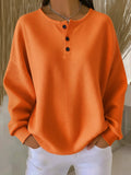 Women's Relaxed Long-Sleeve Henley Top with Button Placket - Orange