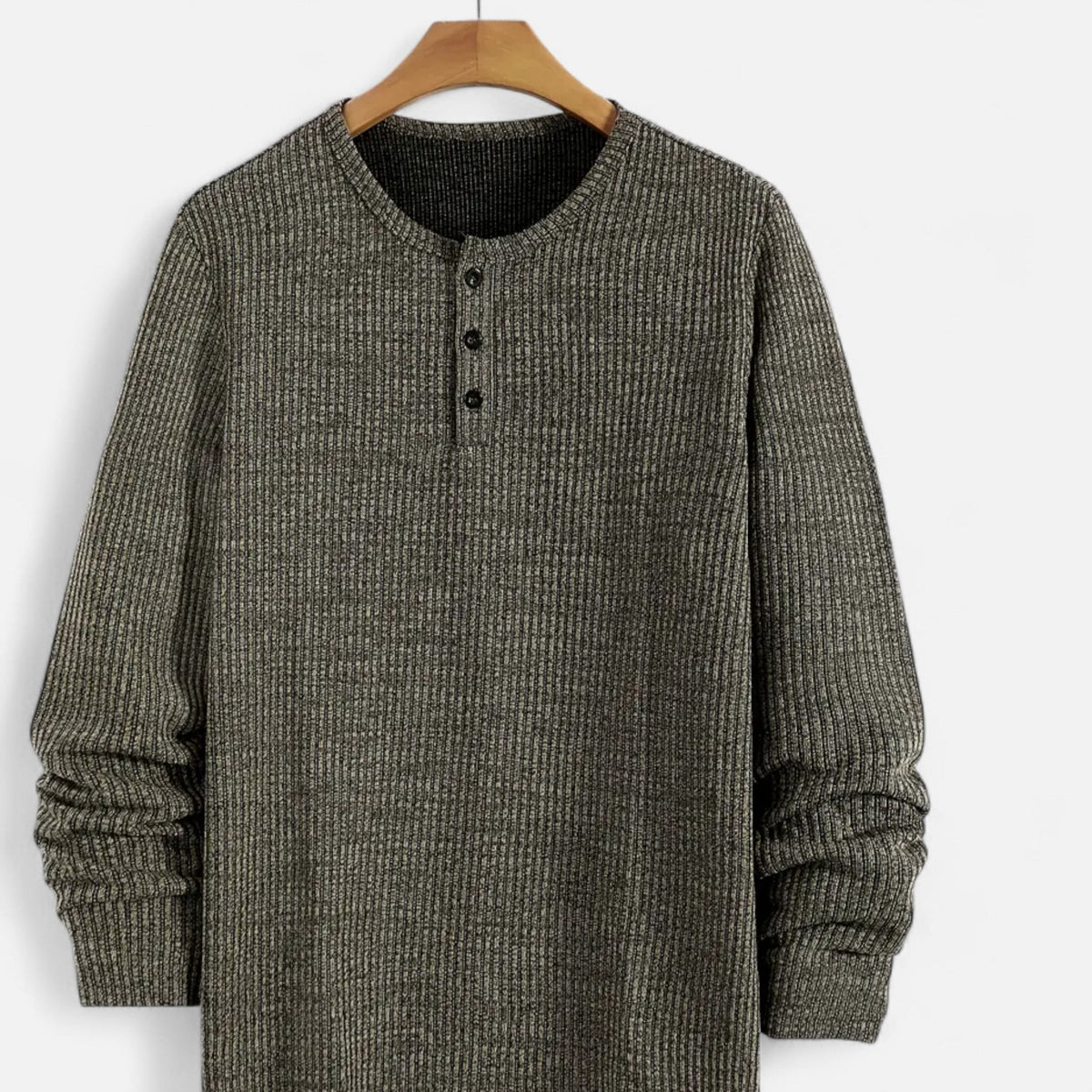Men's Cable-Knit Henley Sweater in a Cotton Blend - Army Green
