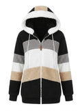 Women's Paneled Teddy Fleece Zip Hoodie with Ribbed Cuffs - Black