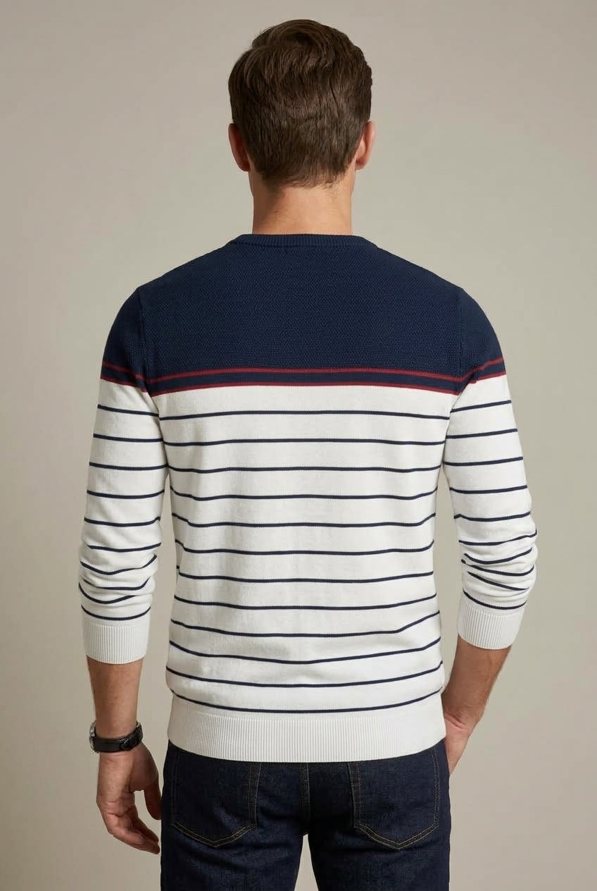 Men's Casual Striped Pullover Sweater with Crew Neck