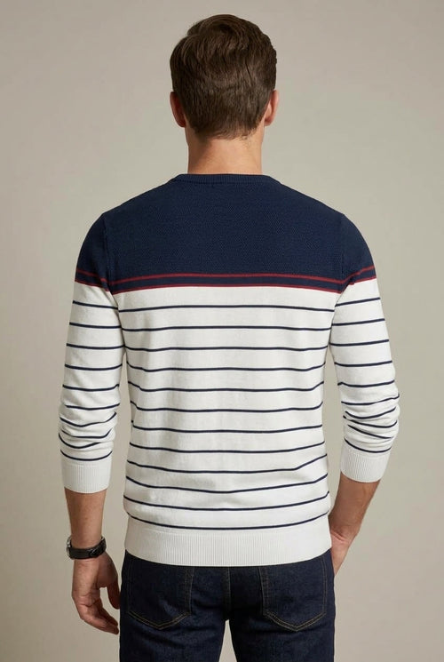 Men's Casual Striped Pullover Sweater with Crew Neck