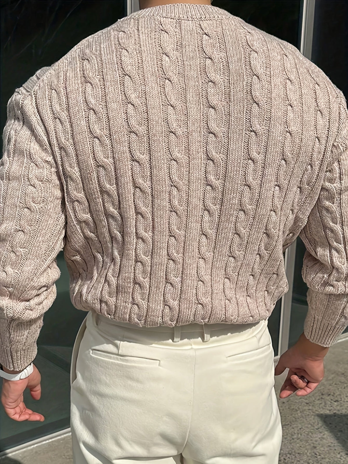 Men's Relaxed Textured Cable Sweater for Work and Weekends