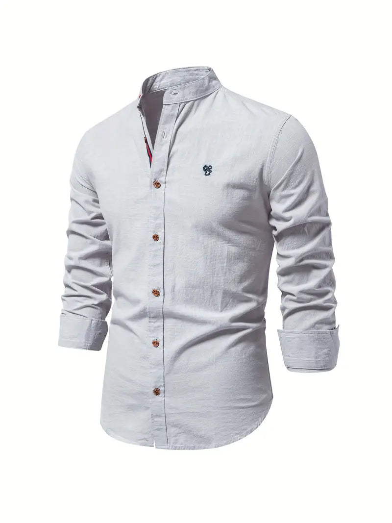 Men's Structured-Collar Slim Button-Up Shirt - Gray