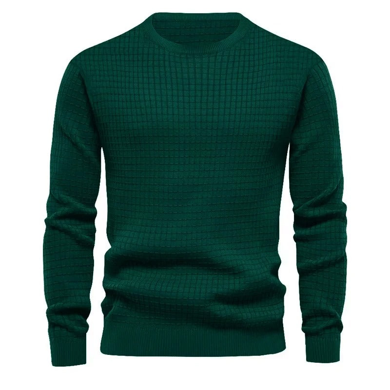 Men's Classic Waffle-Knit Pullover Sweater - Dark Green