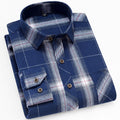 Men's Plaid Shirt with Turn-Down Collar and Chest Pocket - Blue