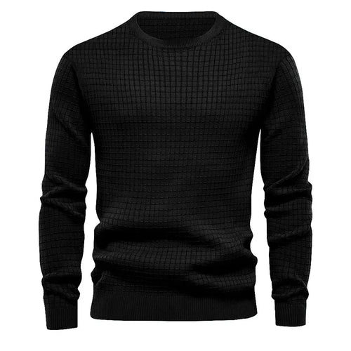 Men's Classic Waffle-Knit Pullover Sweater - Black