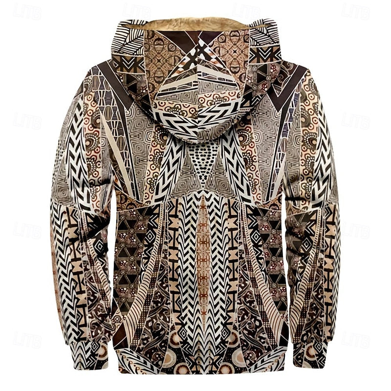 Men's Heritage Print Hooded Jacket with Lined Body and Full Zip