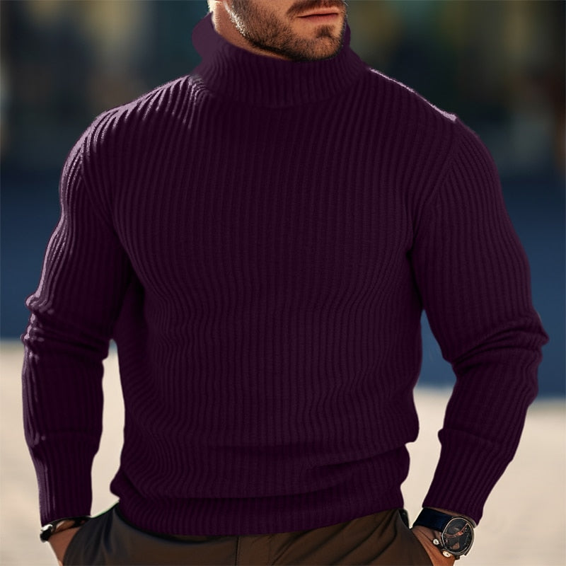 Men's Slim Rib-Knit Turtleneck Sweater for Jacket Layering