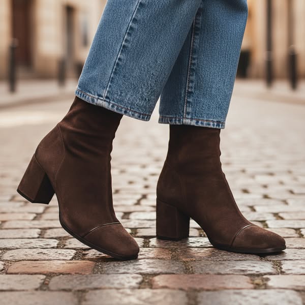 Women's Faux Suede Square-Toe Booties with Stitched Tip