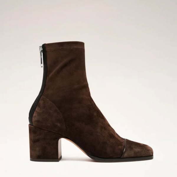 Women's Faux Suede Square-Toe Booties with Stitched Tip