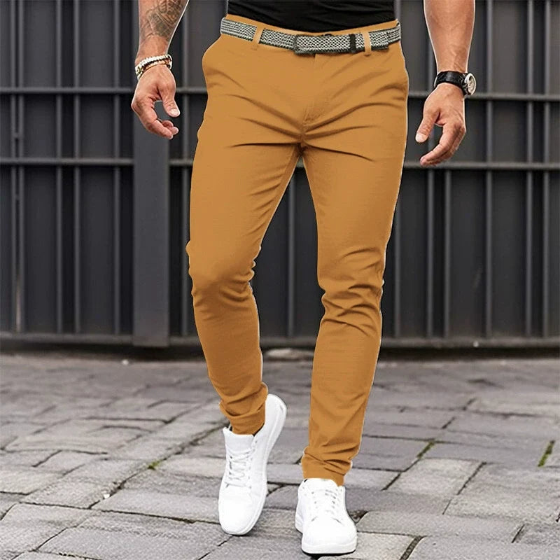Men's Slim Jogger-Cut Stretch Pants with Ankle Cuffs - Camel