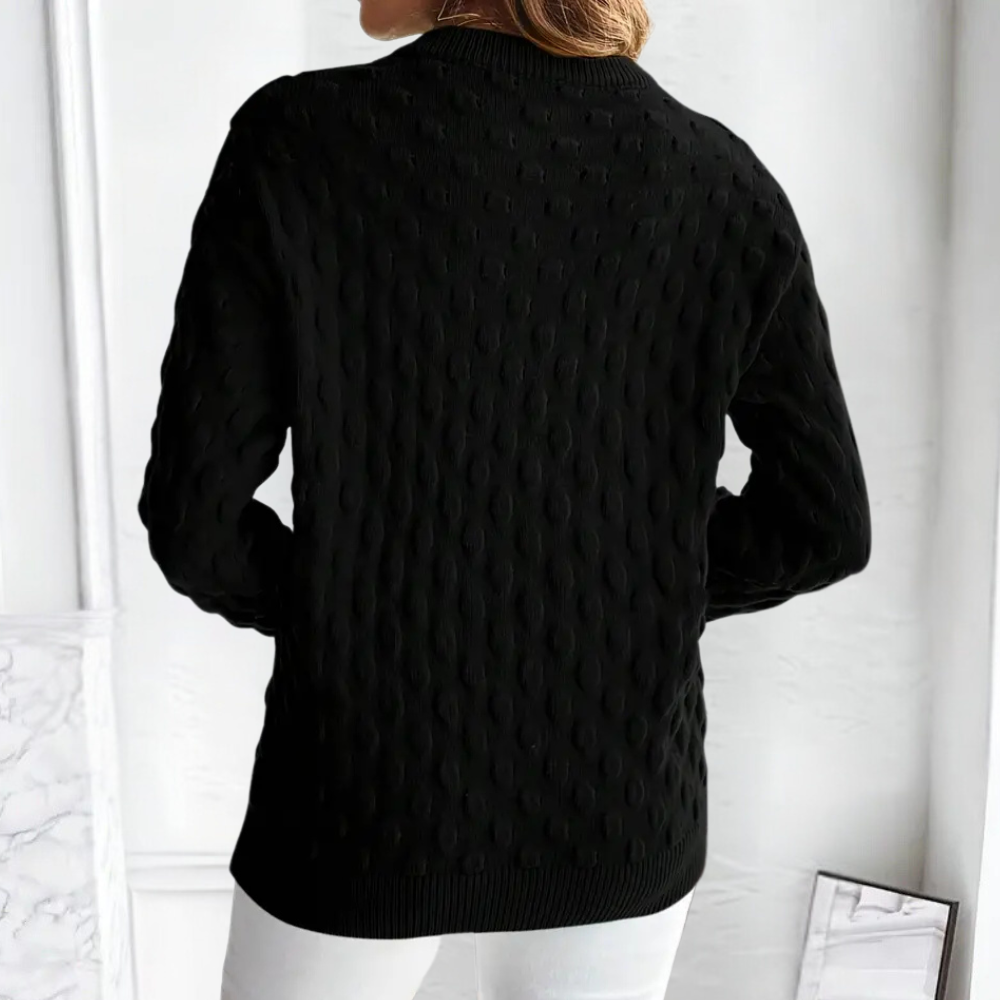 Women's Clean Crew Neck Cable Sweater with Ribbed Cuffs