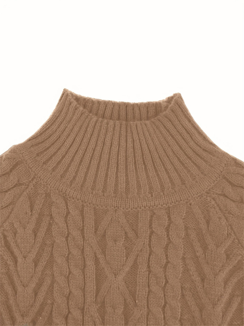 Women's Easy-Drape Cable-Knit Sweater with Half-High Collar