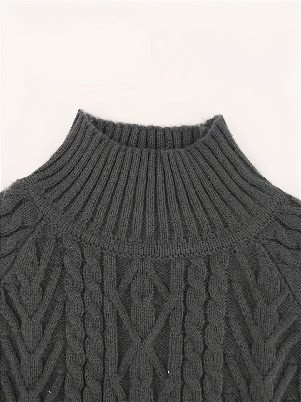 Women's Easy-Drape Cable-Knit Sweater with Half-High Collar