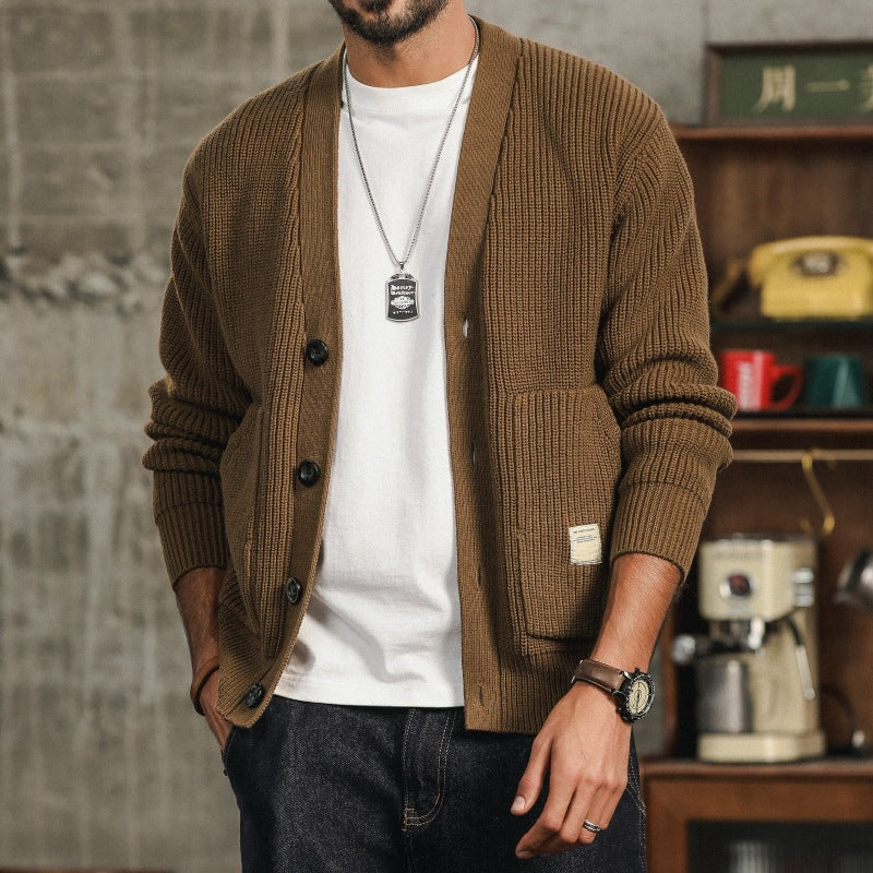 Men's Chunky Cotton Cardigan with Big Front Pockets