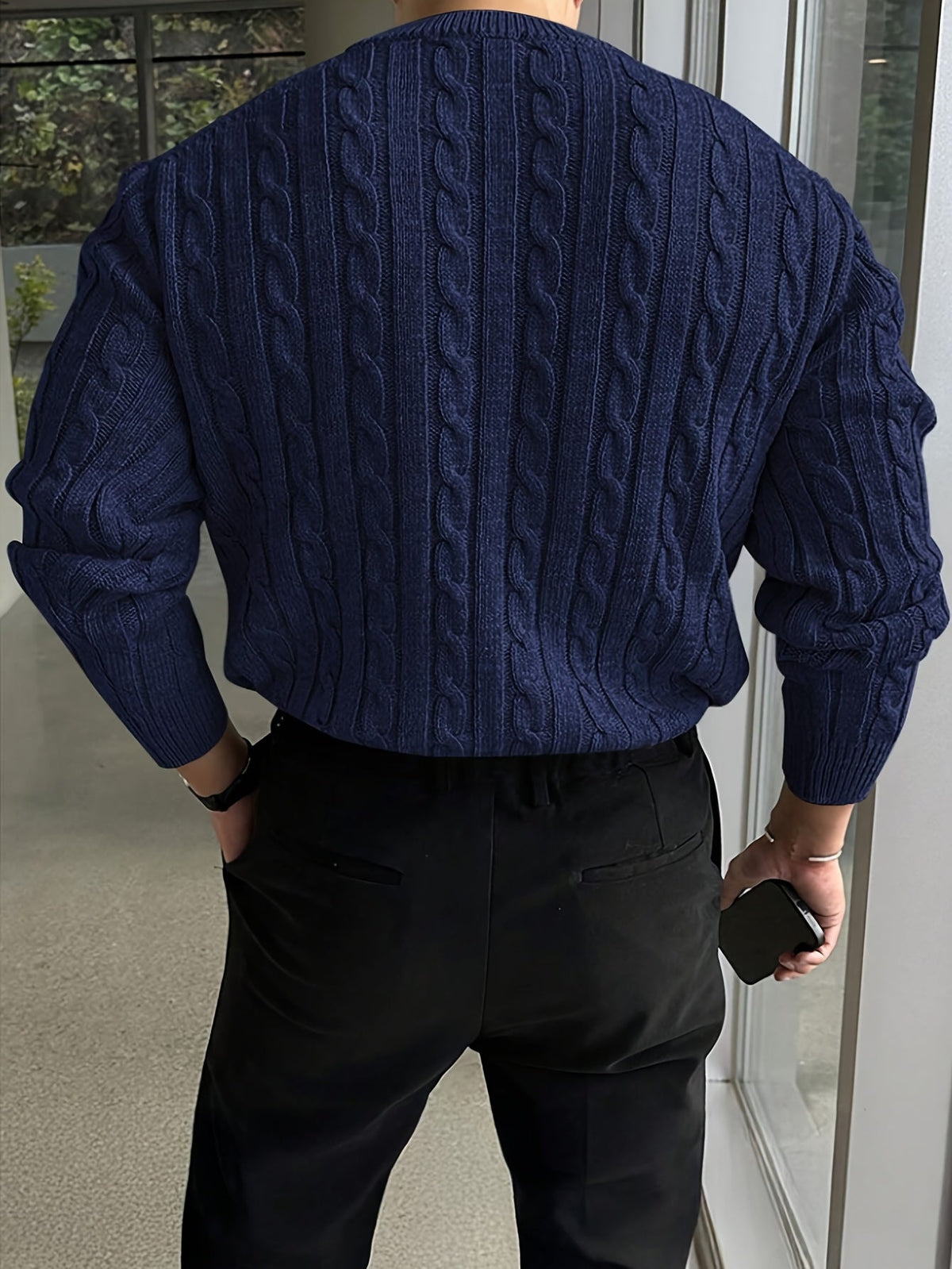 Men's Relaxed Textured Cable Sweater for Work and Weekends
