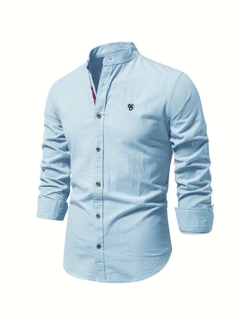 Men's Structured-Collar Slim Button-Up Shirt - Light Blue