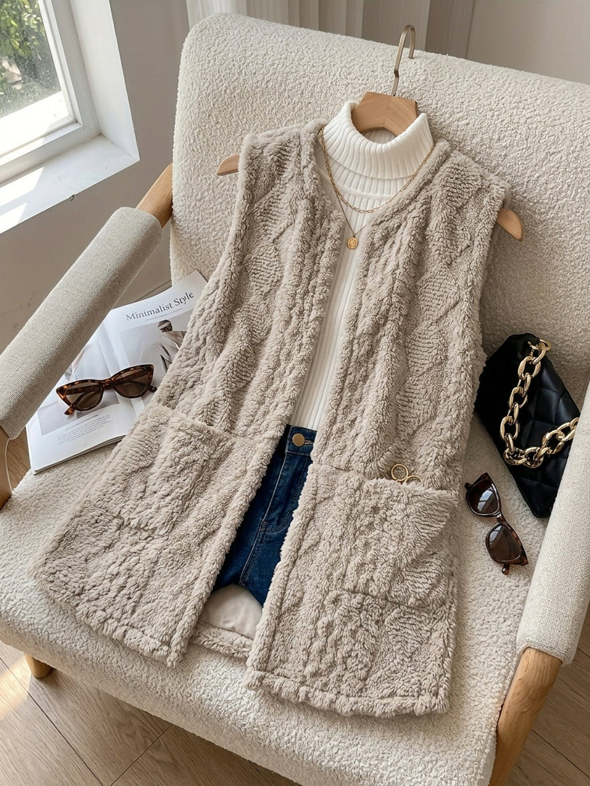 Women's Open Plush Layering Vest with Two Front Pockets