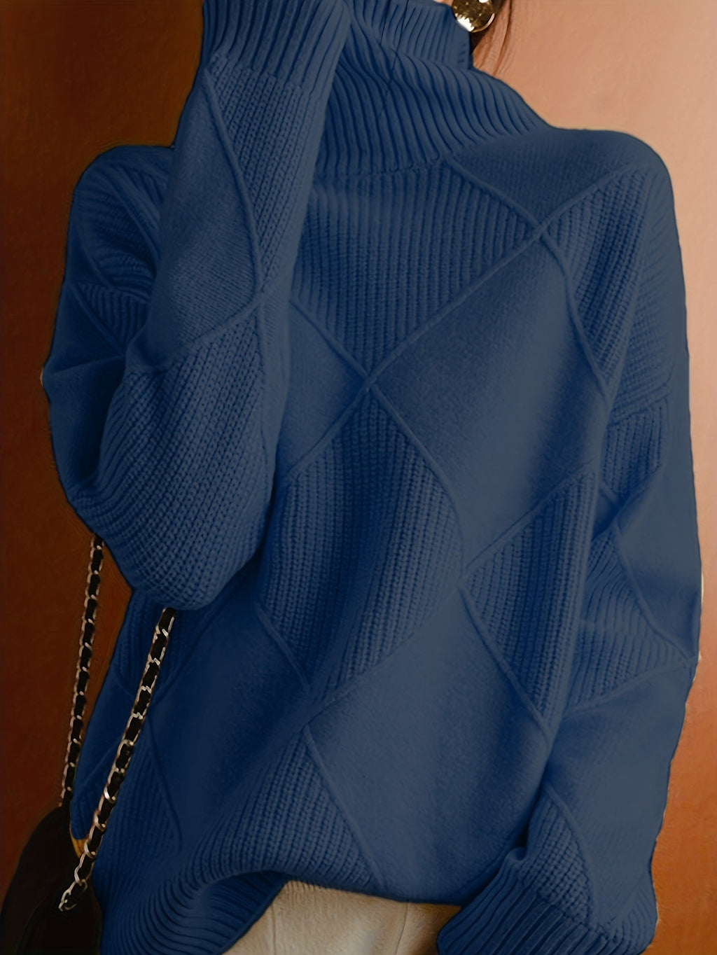 Women's Plus-Size Diamond Knit Turtleneck Sweater in a Relaxed Fit