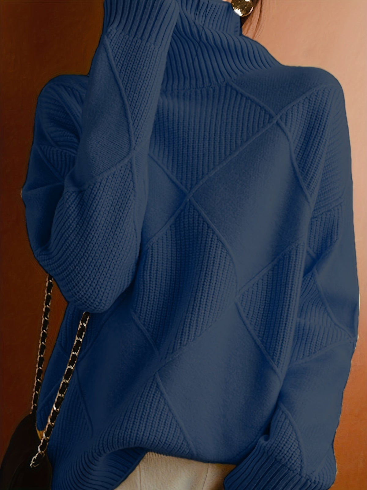 Women's Plus-Size Diamond Knit Turtleneck Sweater in a Relaxed Fit
