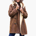 Women's Faux Fur Collar Knee-Length Duffle Coat with Toggles - Brown
