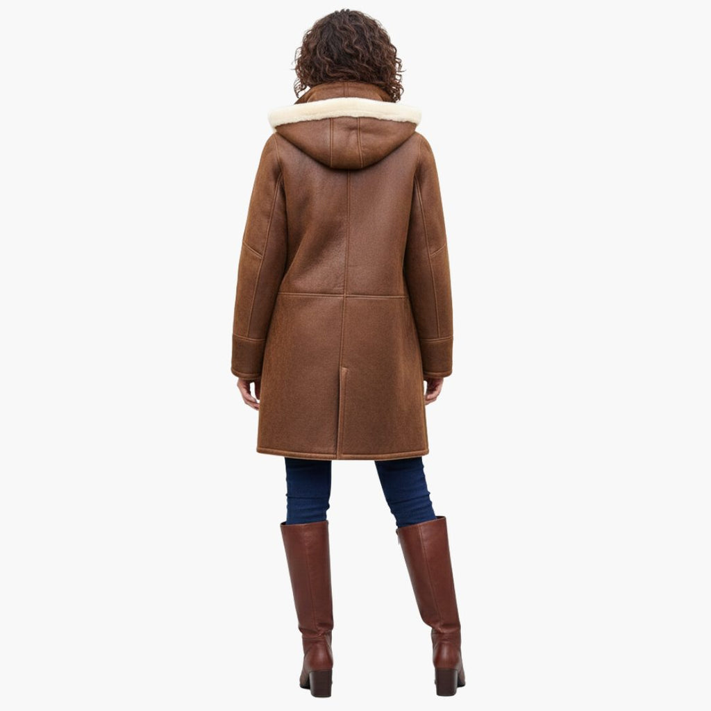 Women's Faux Fur Collar Knee-Length Duffle Coat with Toggles