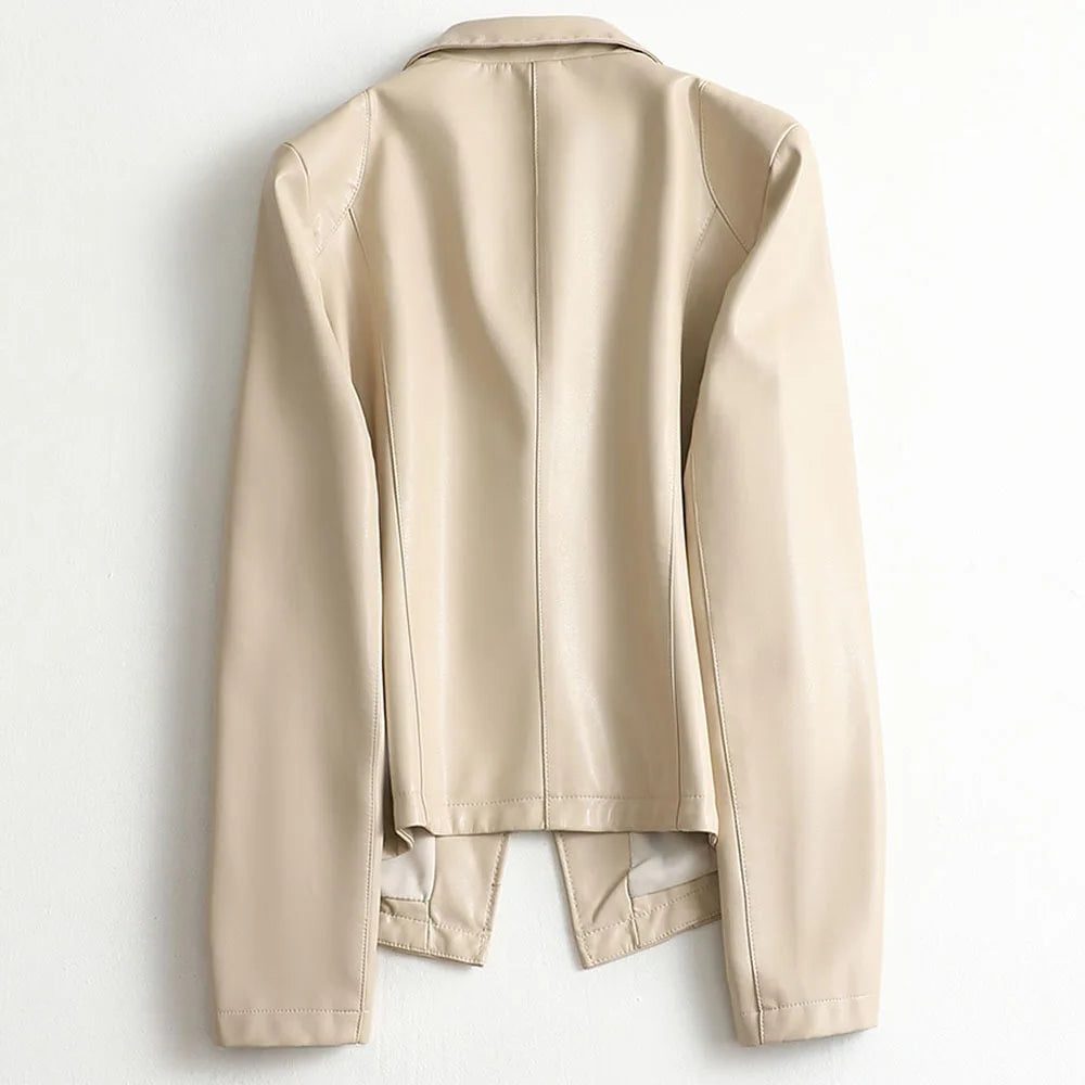 Women's Fitted Leather Lapel Jacket with One-Button Front