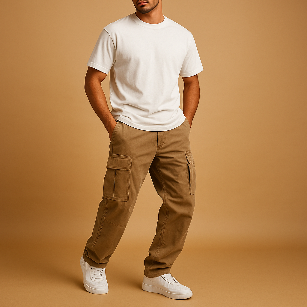 Men's Multi-Pocket Utility Cargo Pants in a Regular Fit - Khaki
