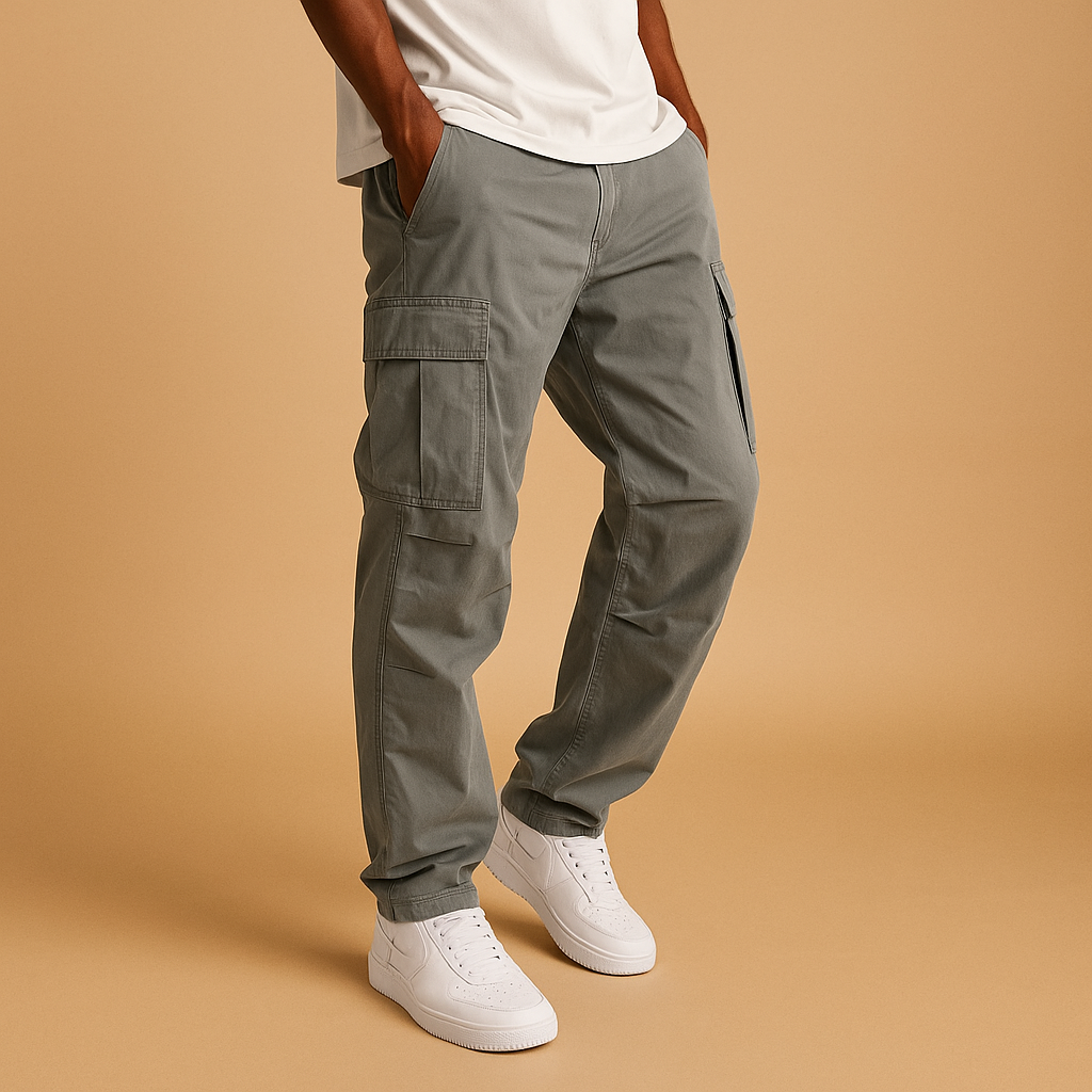 Men's Multi-Pocket Utility Cargo Pants in a Regular Fit - Gray