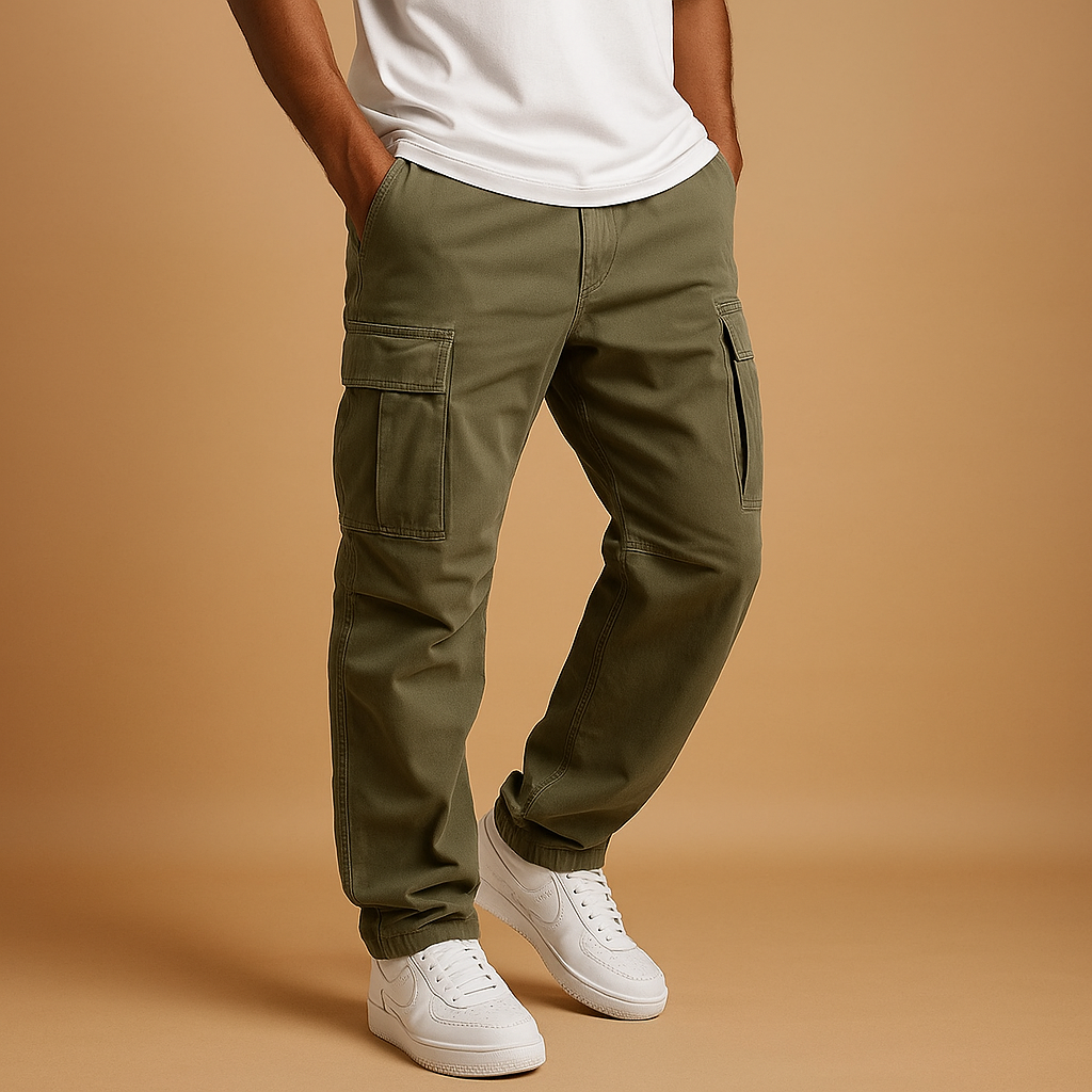 Men's Multi-Pocket Utility Cargo Pants in a Regular Fit - Olive Green